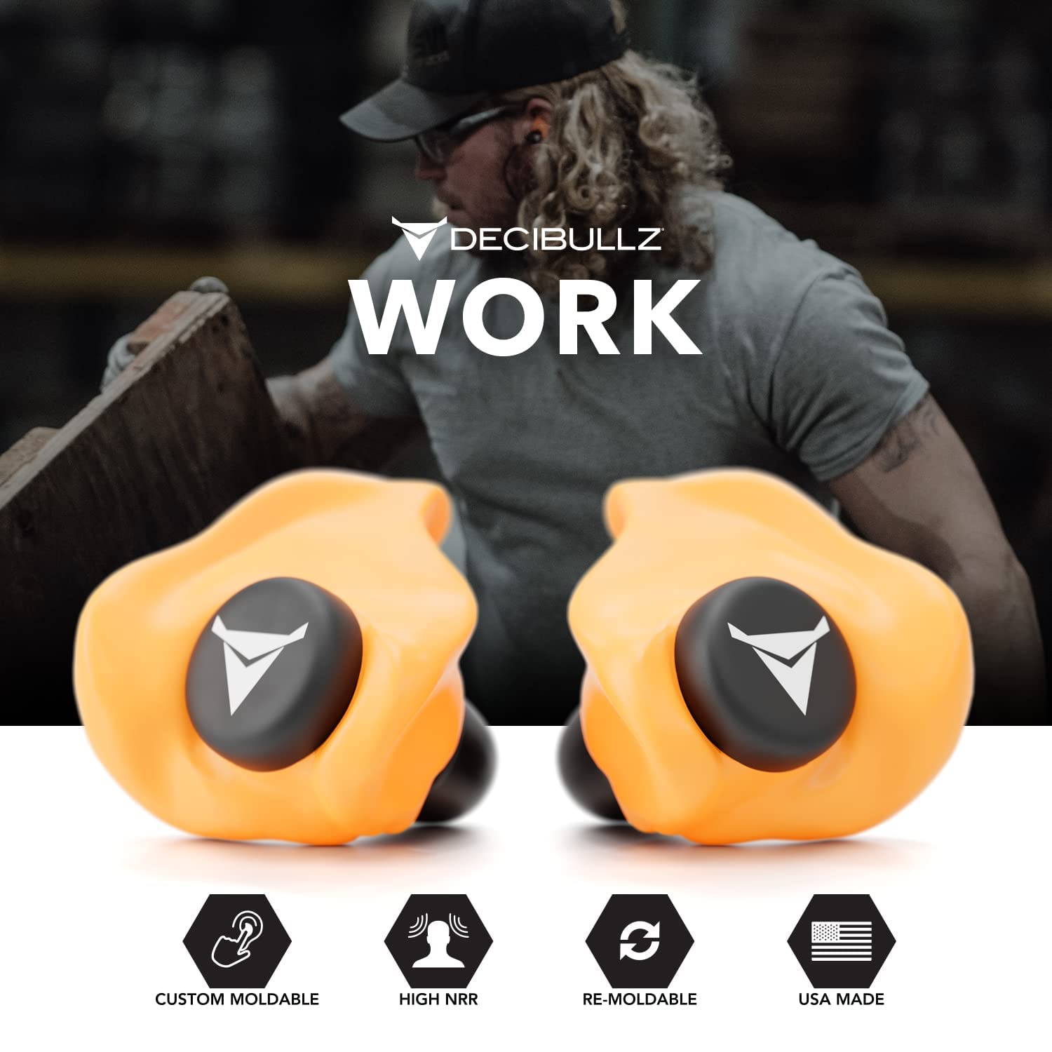 Bouchons D'Oreilles Moulés Sur Mesure Decibullz - Protection 31 DB Pour Tir, Concerts Et Travail (Orange)