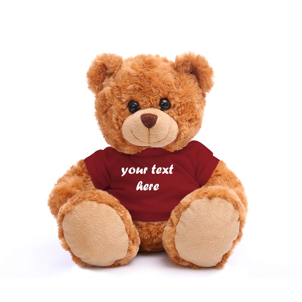 Plushland Teddy Bear 11 Inch, Stuffed Animal Personalized Gift - Great Present for Mothers Day, Valentine Day, Graduation, Birthday,Anniversary, get Well,Christmas (Mocha Bear, Maroon)