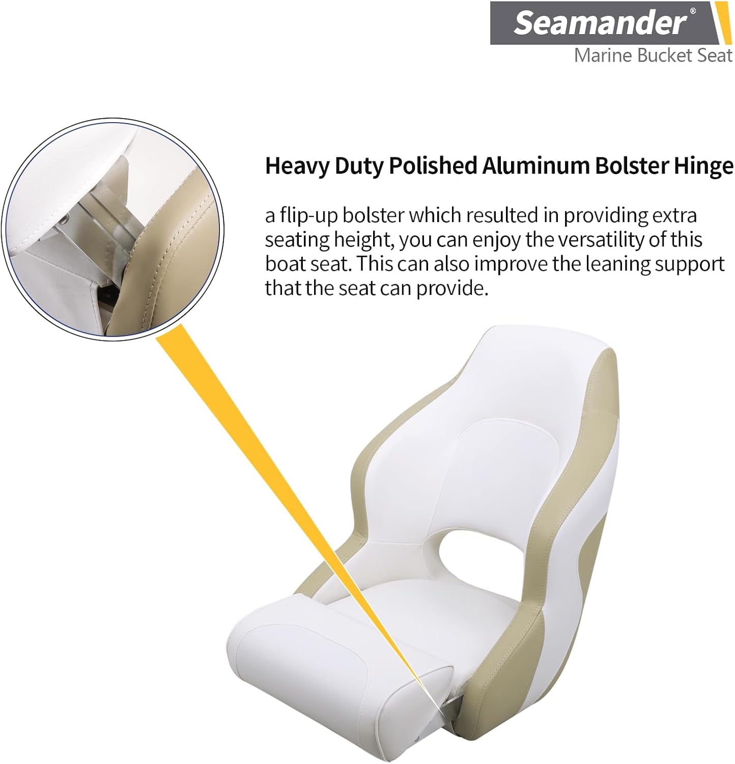 Seamander Premier Series Captain Bucket Seat with Flip Up Bolster, Boat Seat Suitable For Fishing and Pontoon boats