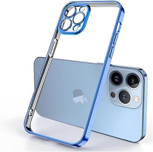 Funda chapada para iPhone 15 Pro Max de 6.7 pulgadas, parte trasera de TPU transparente, lindo marco galvanizado de lujo con protector de lente de