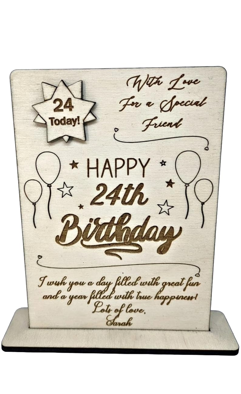 Personalised Wooden Birthday Card with Custom Message – Freestanding Happy Birthday Keepsake, Unique Gift Idea for Friends & Family, Handmade Wooden Greeting