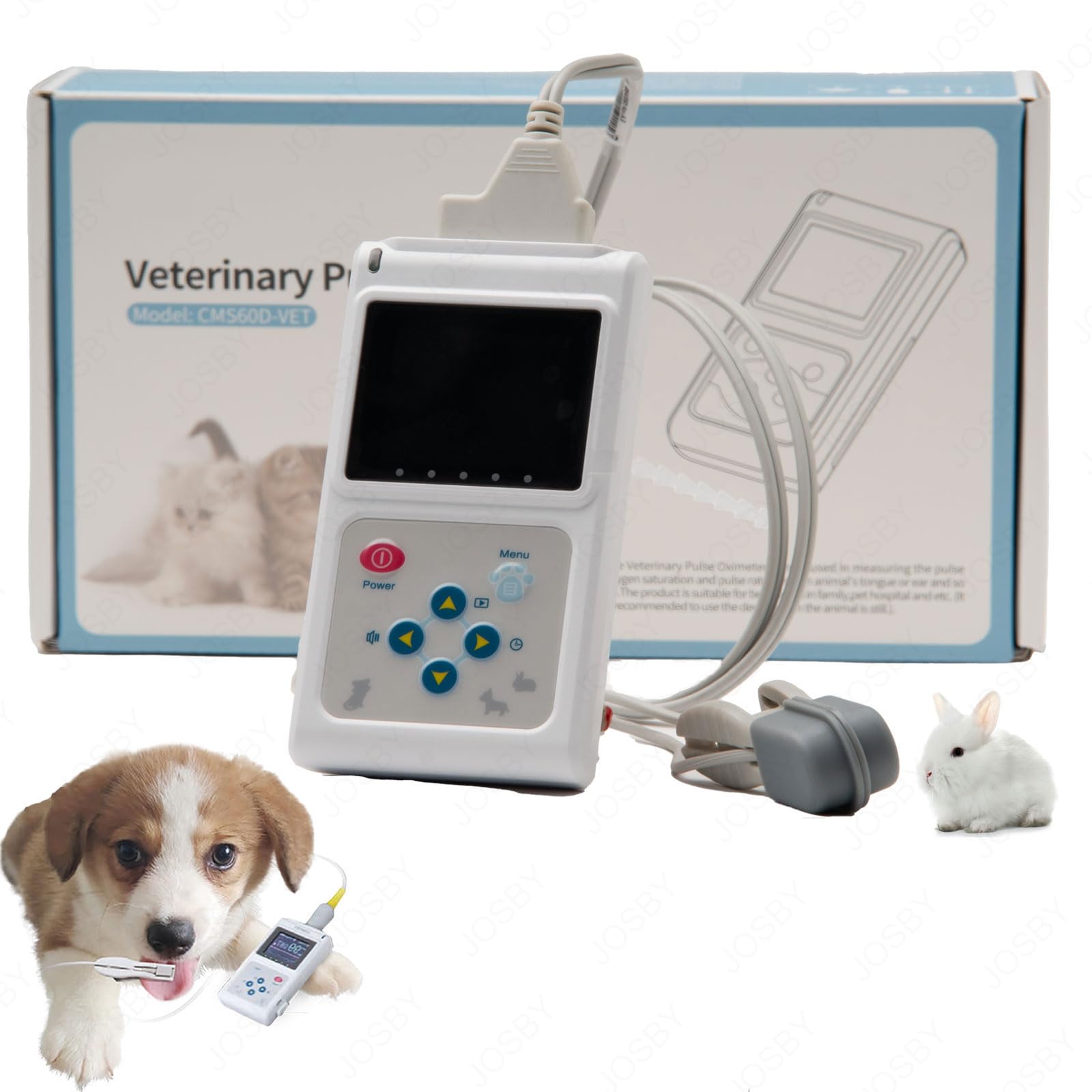 JOSBY Monitor de presión Arterial para Animales, oxímetro Veterinario portátil, medición de SpO2 de 0% a 100%, medición de PR de 30 lpm a 250 lpm, Monitor de frecuencia cardíaca para Gatos y Perros