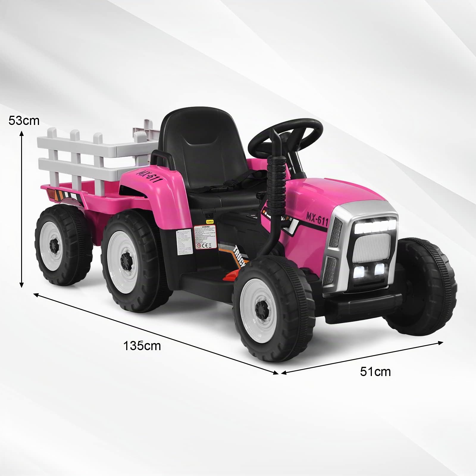DREAMADE Tracteur Électrique Enfant 3+ Ans avec Remorque Tractopelle 12V Enfant Charge 30KG Tracteur à Pédales avec Télécommande&Musique&Lumières LED&Klaxon (Rose)