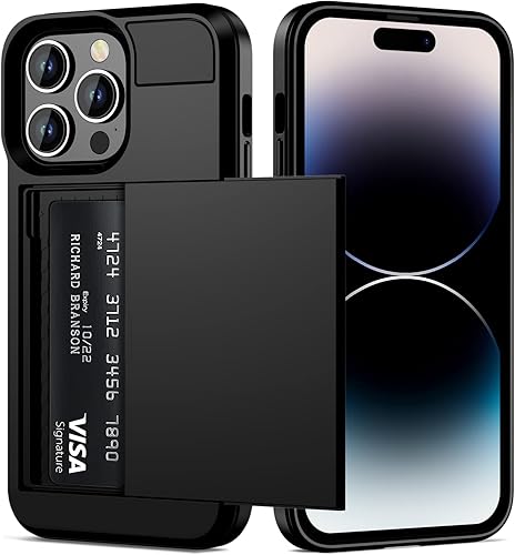 Miniatura 1 de Vofolen Funda para iPhone 14 Pro, cartera para tarjeta de crédito, ranura de identificación, puerta corredera, bolsillo oculto, para hombres y