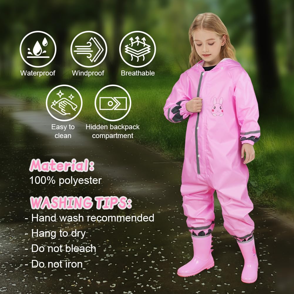 Impermeables para Niñas, Encapuchado Mono de Bolsillo, Reutilizable Lluvia Reflectante, Dibujos Animados Estampados Chaqueta Lluvia, Chubasqueros Chaquetas Ligero Capa de Lluvia