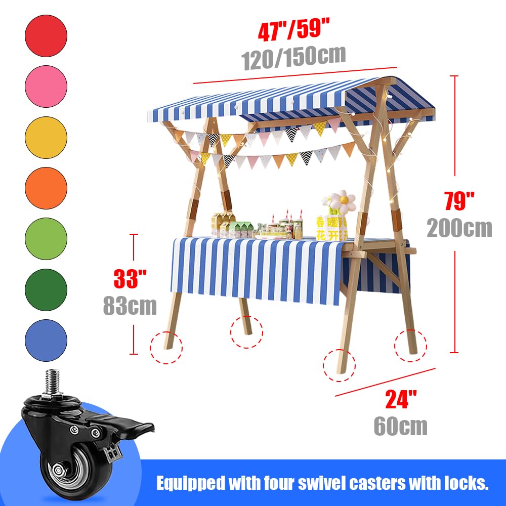 Carrello portatile per esterni, con tettoia e ruote, per mercati agricoli, distributori di cibo ed eventi (giallo, 150 x 61 x 200,7 cm (lunghezza x larghezza x altezza)