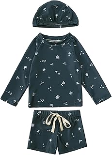 Baby AHOI Traje de baño de tres piezas para niños Rashguard, traje de baño para niños, traje de baño floral para niños pequeños, bañador con gorro de baño para bebé 80