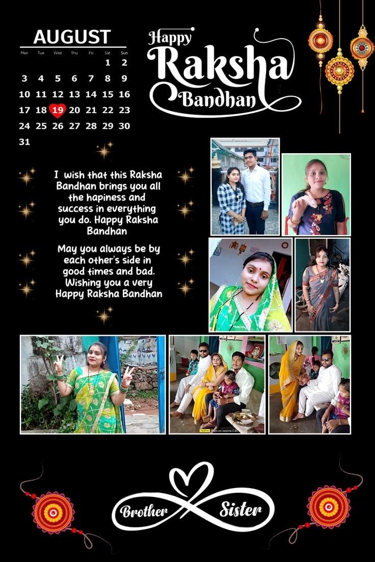 Personalized Raksha Bandhan Photo Frame with Custom Name Calendar Date and Photo Collage Brother Sister Rakhi Gift-image-6
