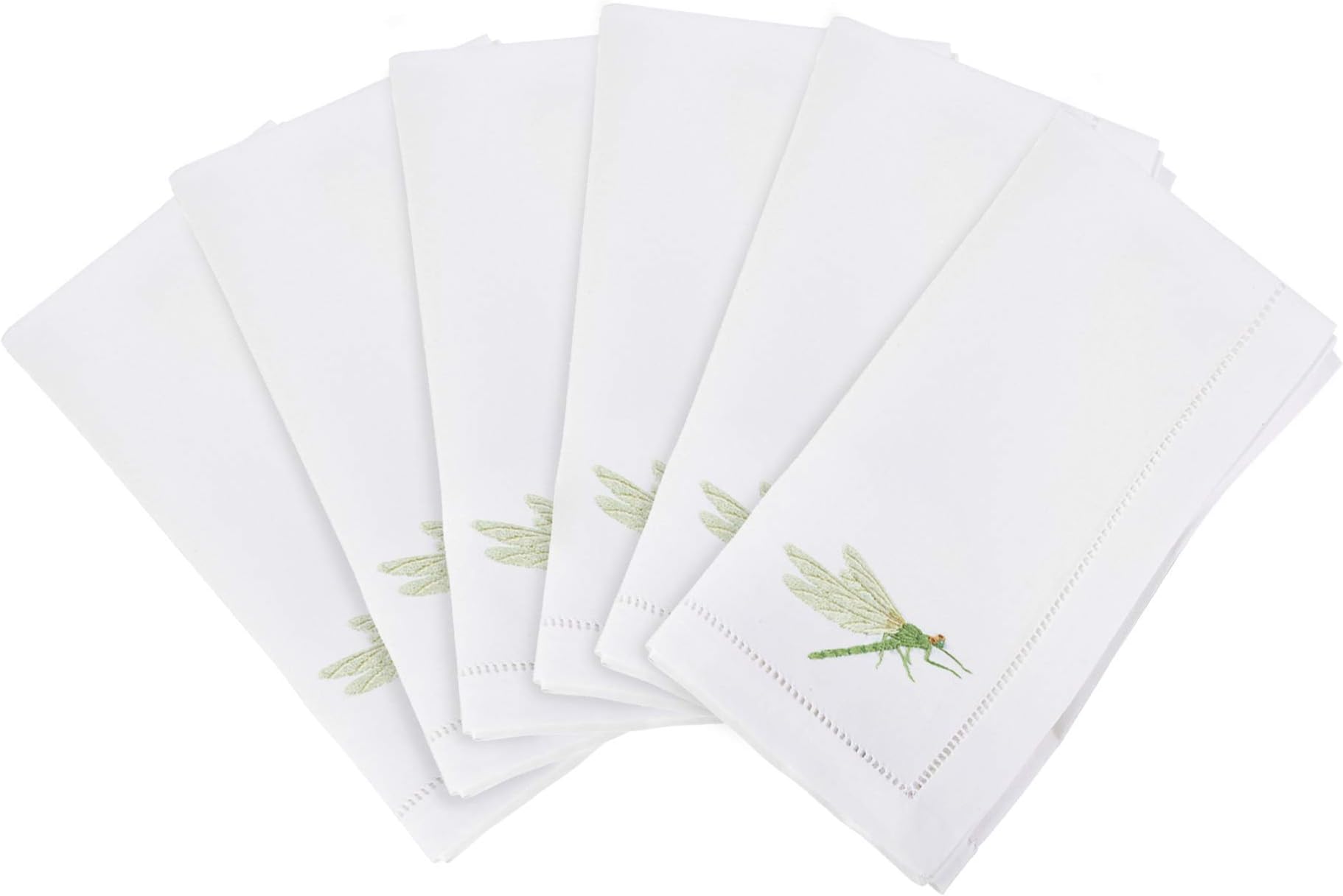 Handmade Dragonfly Embroidery Napkin with Hemstitched Border (Set of 6)