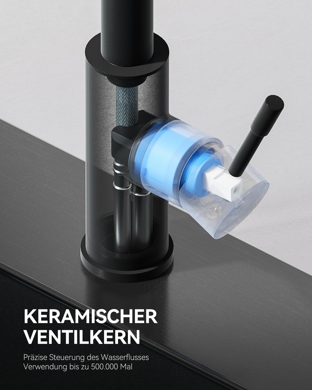 Wasserhahn Küche Schwarz, Hochdruck Küchenarmatur Ausziehbar | Mit Brause Zwei Wasserstrahlarten, 360° Drehung, Heißes und kaltes Wasser, Edelstahl, Einhebel-Spültischarmatur