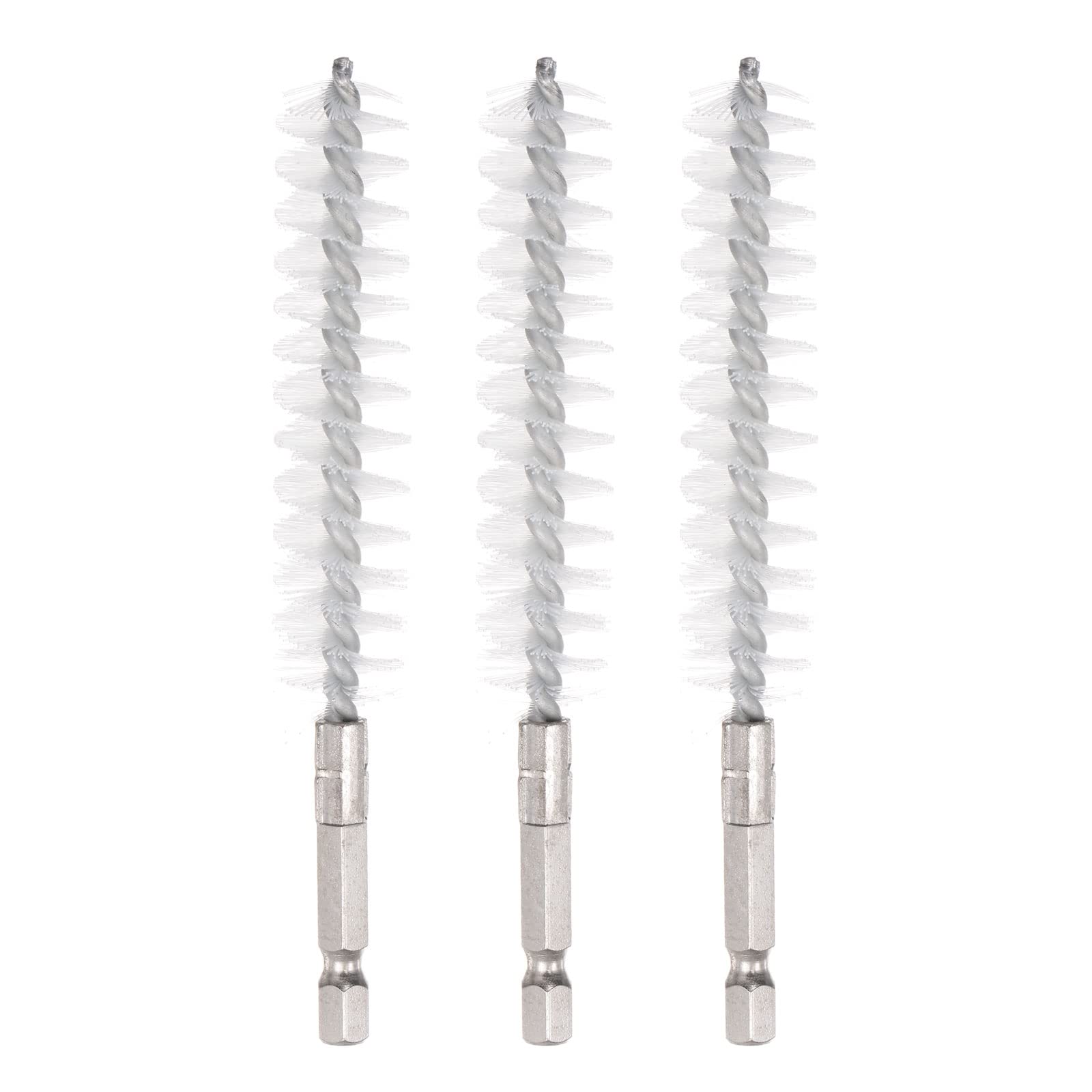 sourcing map 3pcs Nylon Bore Brush 17mm Dia Cleaning Wire Brush with Handle 1/4 Inch Hex Shank for Tubes, Ports, Bearings