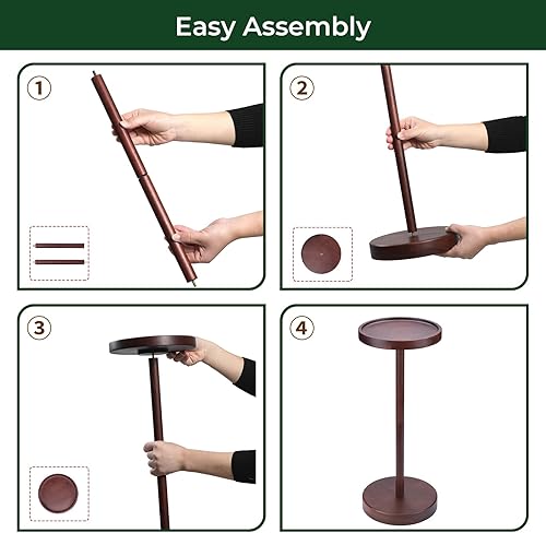 Miniatura 3 de Mesa auxiliar con pedestal de madera maciza de acacia - Mesa redonda pequeña para Martini