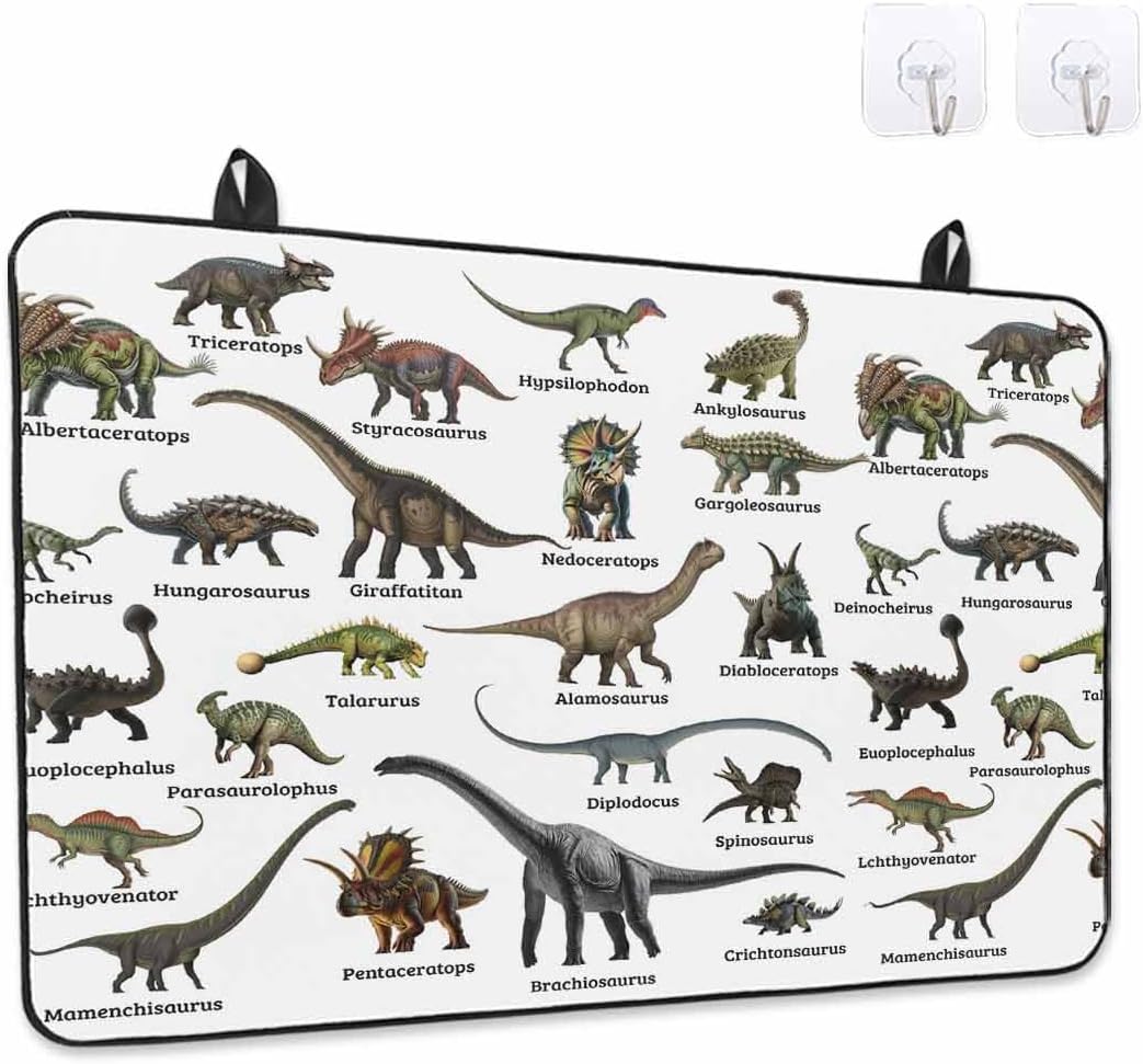 Dinosaurs Stove Cover for Electric Stove, Vintage Major Dinosaur Groups of Jurassic Era Animals Stove Top Cover for Glass Top, Heat Insulation Rubber Mat Foldable Cooktop Top Protector, 36"x21"