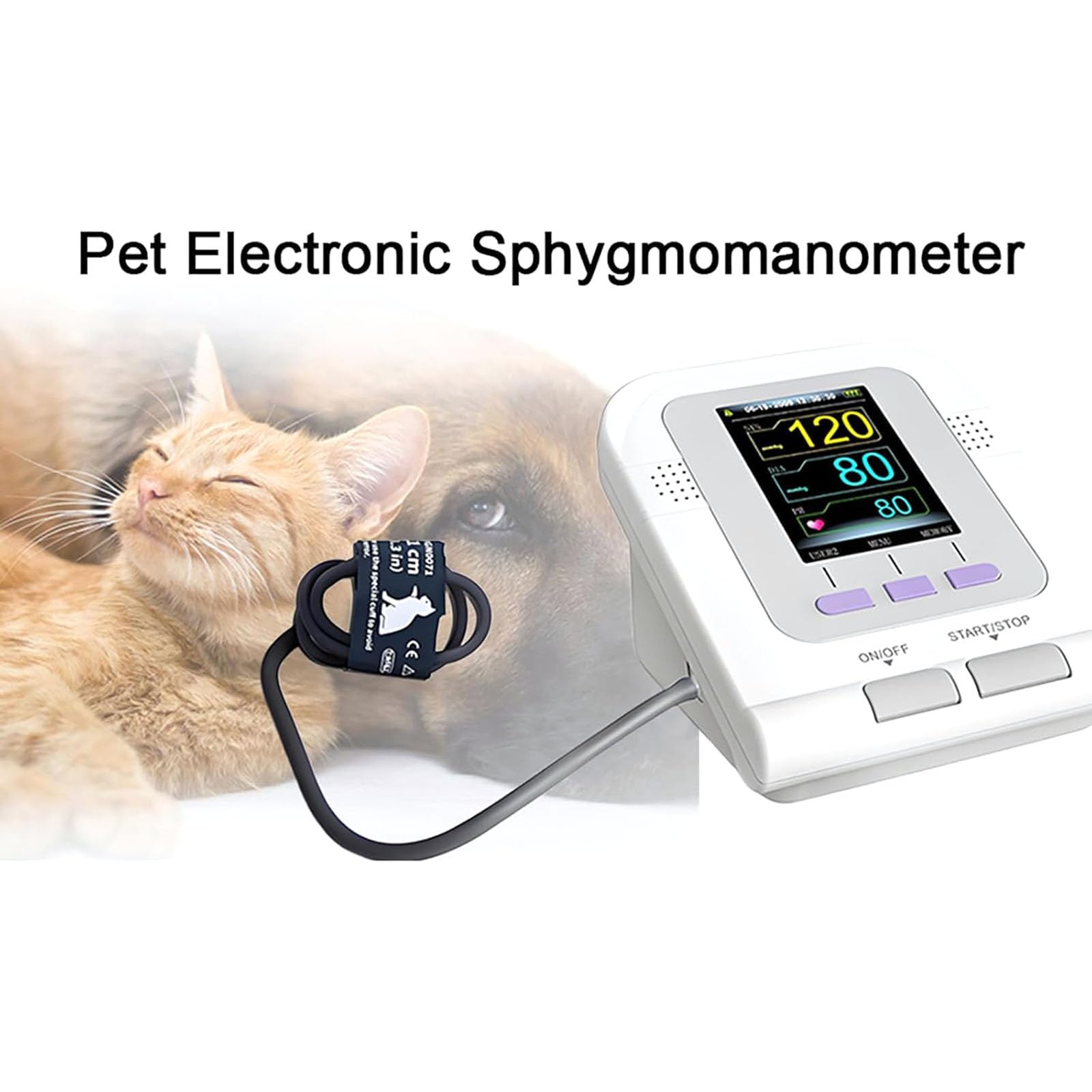 Monitor Digital De Presión Arterial Veterinaria, Monitor De Presión Arterial Para Perros Y Gatos, Con Puños De 3 Tamaños, Pantalla LCD De 2,8 Pulgadas, Alarma Anormal De Oxígeno En Sangre Y Presión