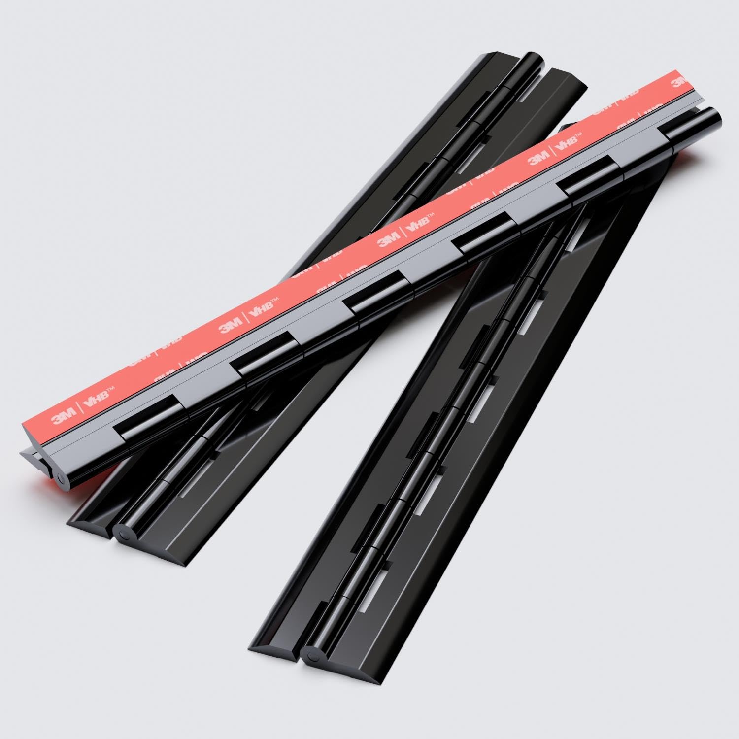 4X Black Acrylic Piano Hinges - No Glue Required. Self Adhesive. Black Plastic 300mm