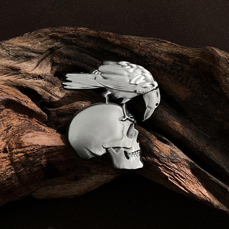 Image of Ximimark 2 pcs Crow Skull Alloy Brooch Gothic Enamel Pins Halloween Jewelry Gift
