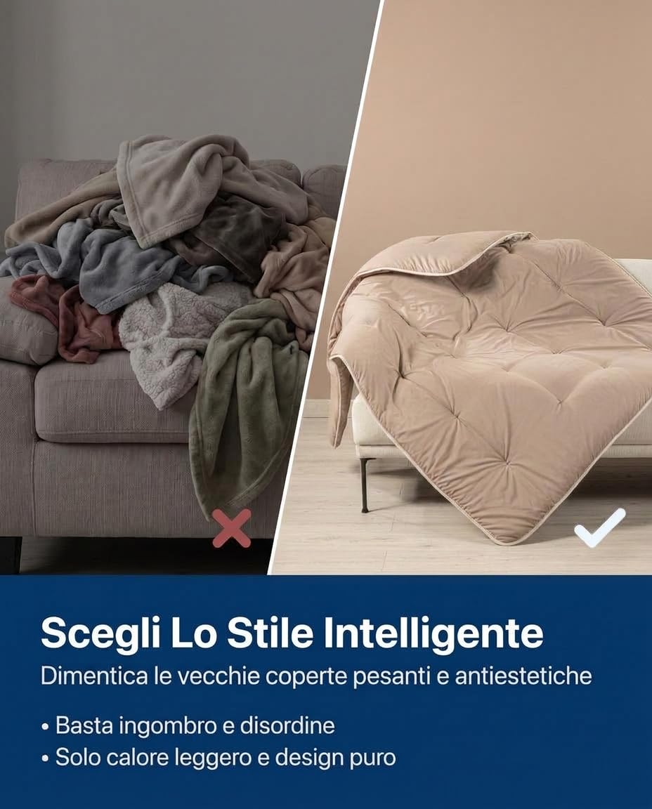 Caleffi - Plaid Scaldotto Coperta Divano 130x170, Tortora, Made in Italy