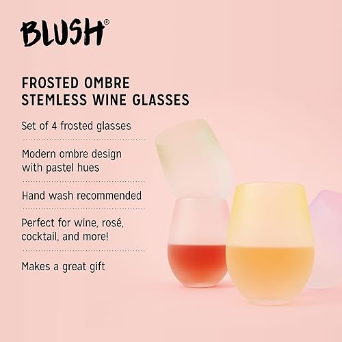 Miniatura 2 de Blush Copas de vino esmeriladas sin tallo en rosa, morado, amarillo y verde, coloridas de 12 onzas, juego de 4