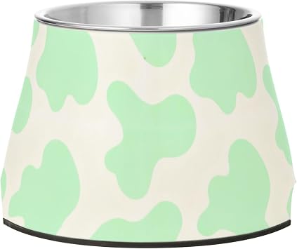 Mint Green Cow Print Pattern Dogs Feeding Bowls Elevated Stainless Steel Raised Cat Bowl for Dogs Cats Rabbits Birds Slow Down Eating