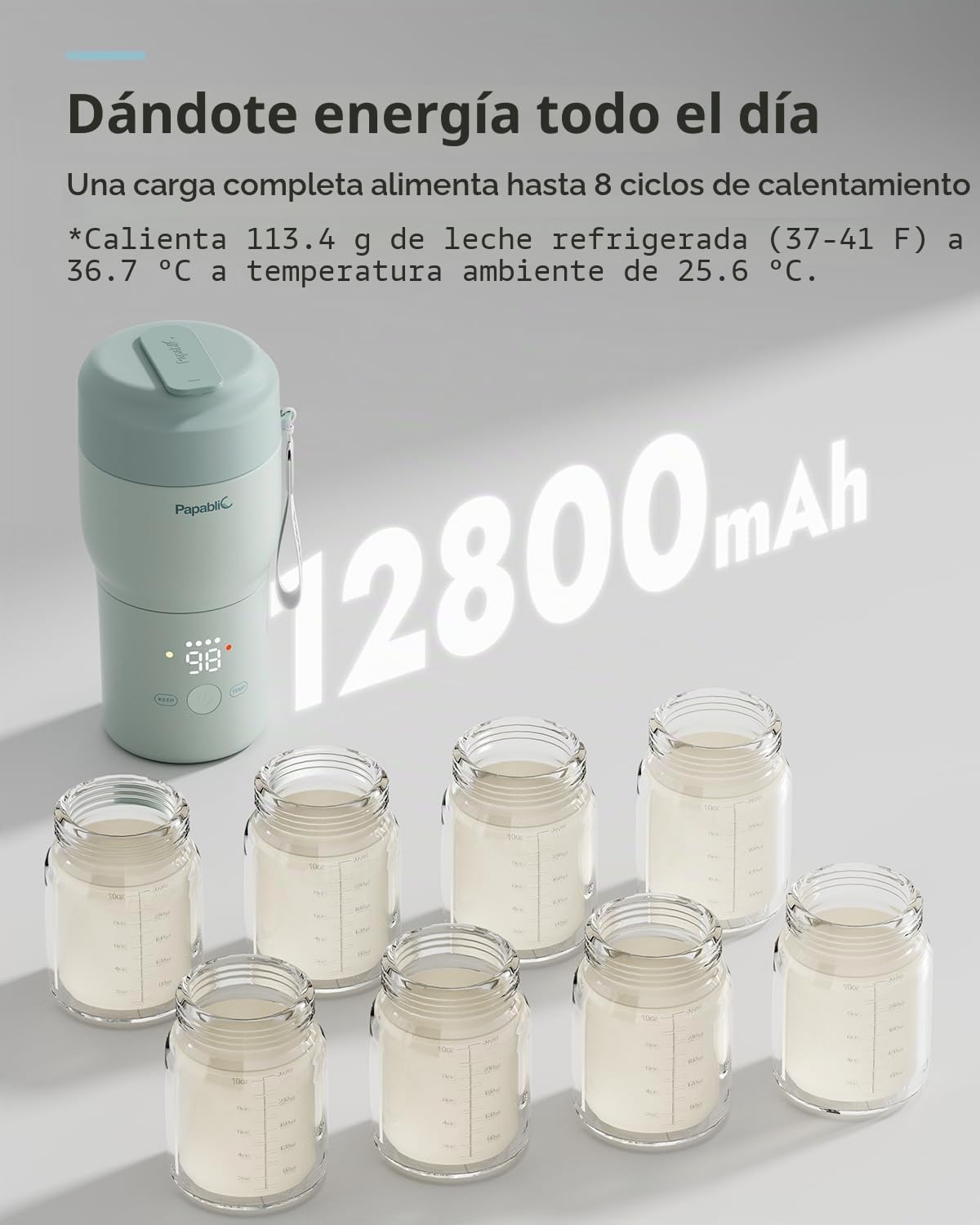 Papablic Calentador de biberones portátil Pro para viajes, calentamiento 2 veces más rápido, 5 ajustes de temperatura, calentador de leche para bebés y fórmula sobre la marcha, batería de larga
