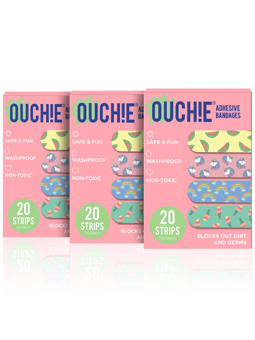Aya Papaya Ouchie Non-Toxic Printed Bandages Combo Set Of 3 (3 X 20= 60 Pack)- (Pink) (B08PBH8VY8) Amazon Price History, Amazon Price Tracker