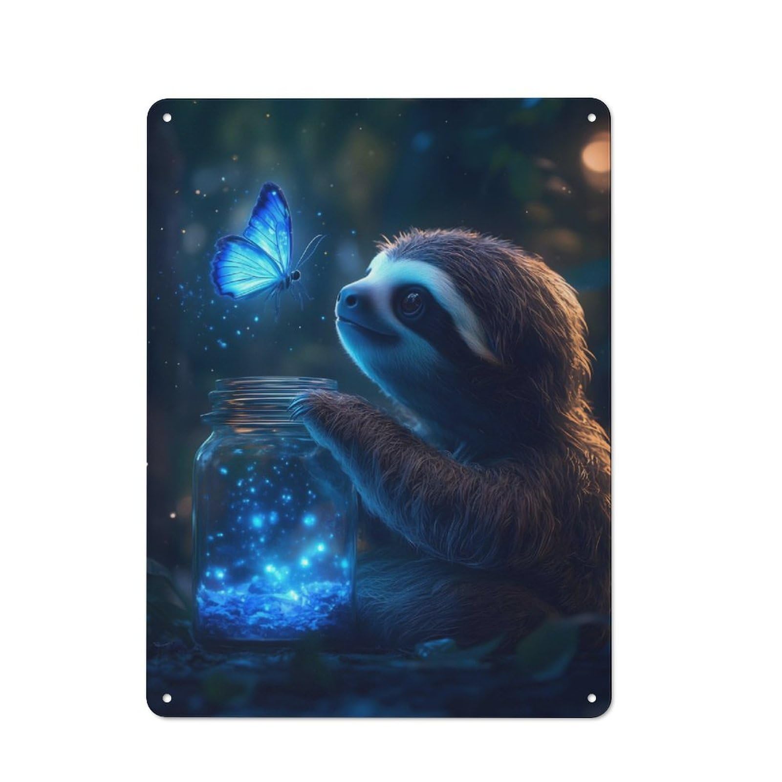 Junmoney Glowing Butterfly Sloth Retro Retro Metal Sign 40X30cm Featuring Garage Wall Decor For Garage, Hobby Room, Office Or Man Cave