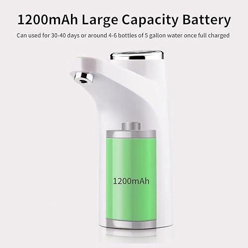 Miniatura 4 de HiPiCok Dispensador de agua eléctrico de 5 galones con tapa de cubo universal para botella de 3 y 5 galones, bomba de agua recargable automática,