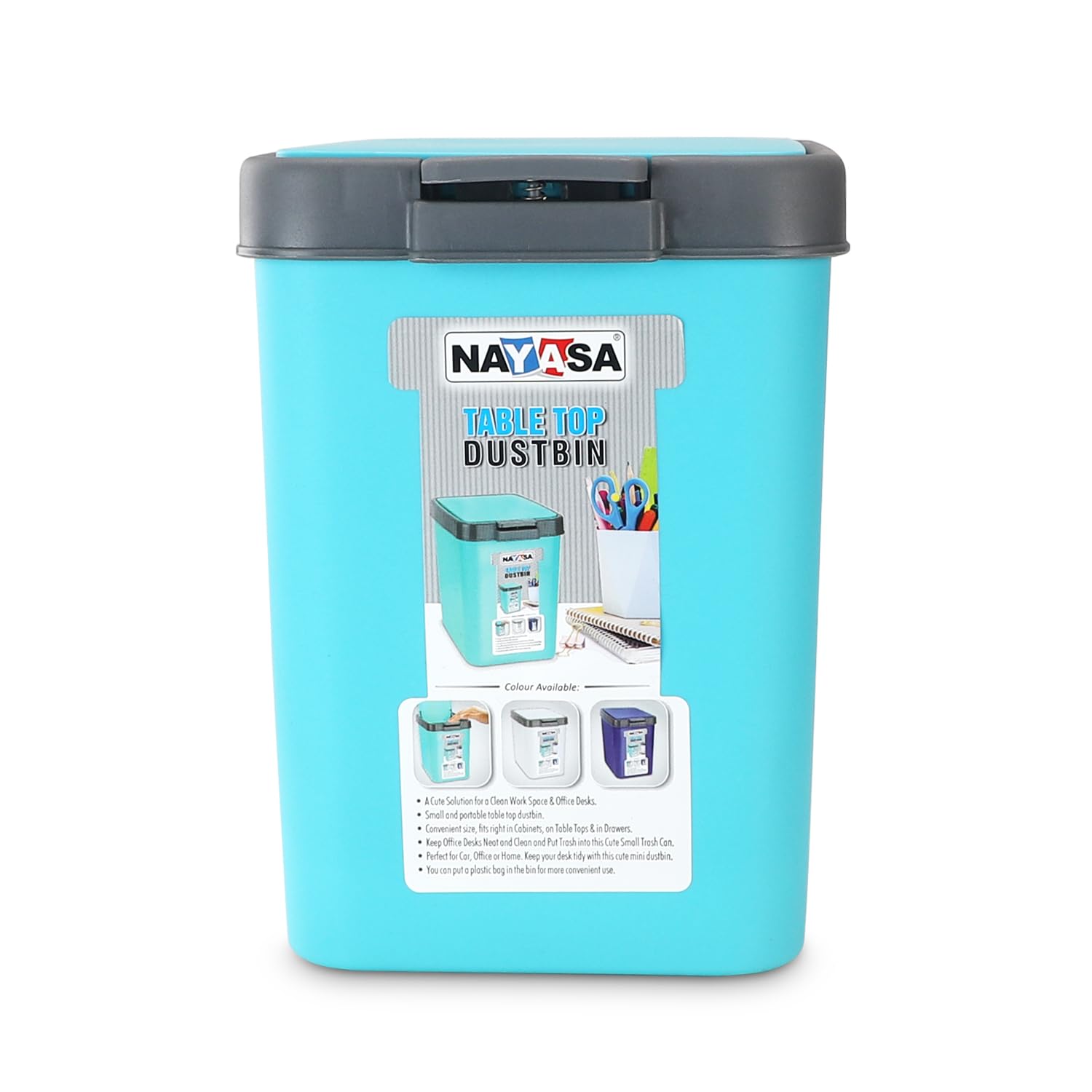 Nayasa Table Top Waste Paper Bin Multi Purpose Dustbin With Lid, Easy To Lift, Ideal For Home/Kitchen/Office, L 13, B 18.5, H 17 Cm, Turquoise Blue,1 Count-image-12