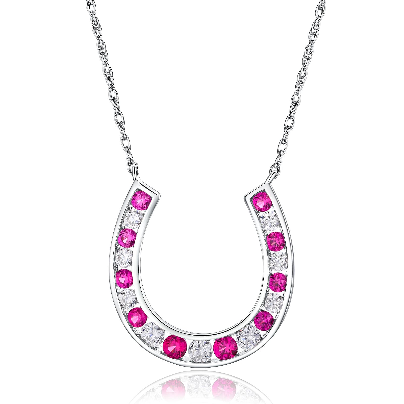 RANDESLucky Horseshoe Necklace 925 Sterling Silver Lab Created Emerald Champagne Gemstone Horse Jewelry Gift for Girls