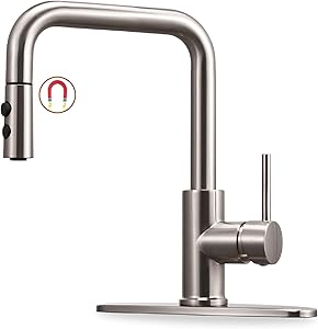 Kitchen Faucet with Pull Down Magnetic Docking Sprayer Brushed Nickel,Stainless Steel Kitchen Sink Faucet with Pull Out Sprayer Single Handle with Deck Plate