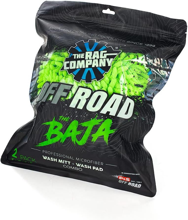 The Rag Company - Off Road – The Baja Pack – Off-Road Vehicle Exterior Microfiber Wash Mitt & Pad; Knobby Design Easily Traps and Remove Dirt, Grime and Mud - Lime Green (2-Pack)