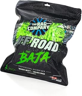The Rag Company Off Road – The Baja Pack – Off-Road Vehicle Exterior Microfiber Wash Mitt & Pad; Safe on All Surfaces, Knobby Design to Easily Trap and Remove Dirt, Grime, and Mud; Lime Green (2-Pack)