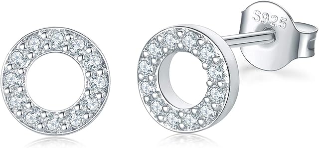 Shuxin Silver Stud Earrings for Women, 925 Sterling Silver Geometric Stud Earrings, Hypoallergenic Small Sleeper Circle Triangle Bar Studs, 8mm Silver Stud Earrings, 3 Colors in Silver/Gold/Rose Gold