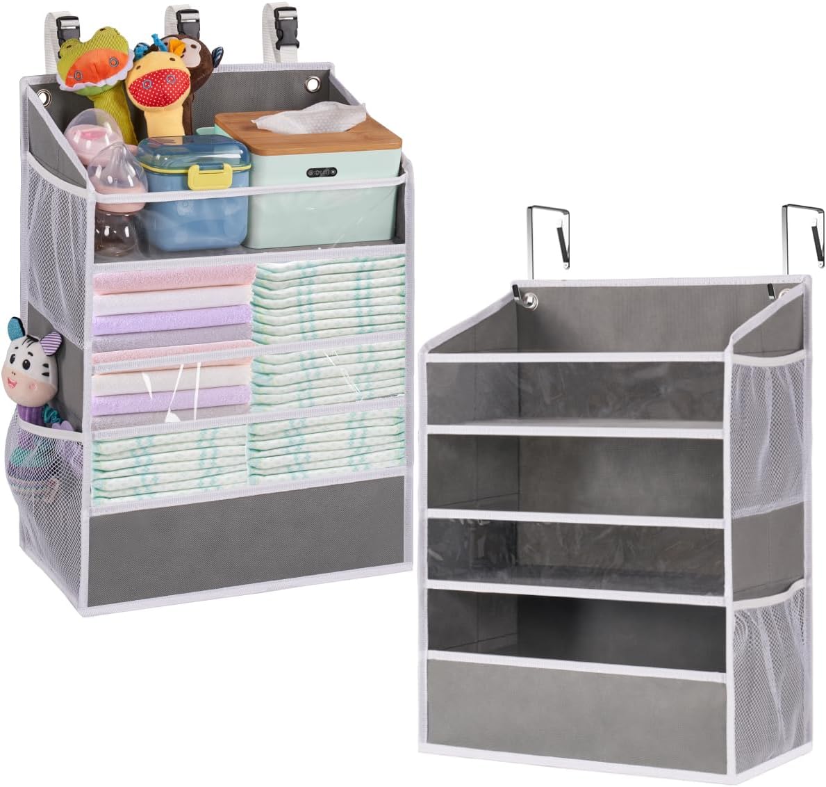 WishJazz Nappy Caddy Organiser, Foldable Nursery Diaper Organizer for Crib, Hanging Diaper Organization Storage for Baby Essentials, Toys, Nappies, Clothes, Baby Shower Gifts for Mum