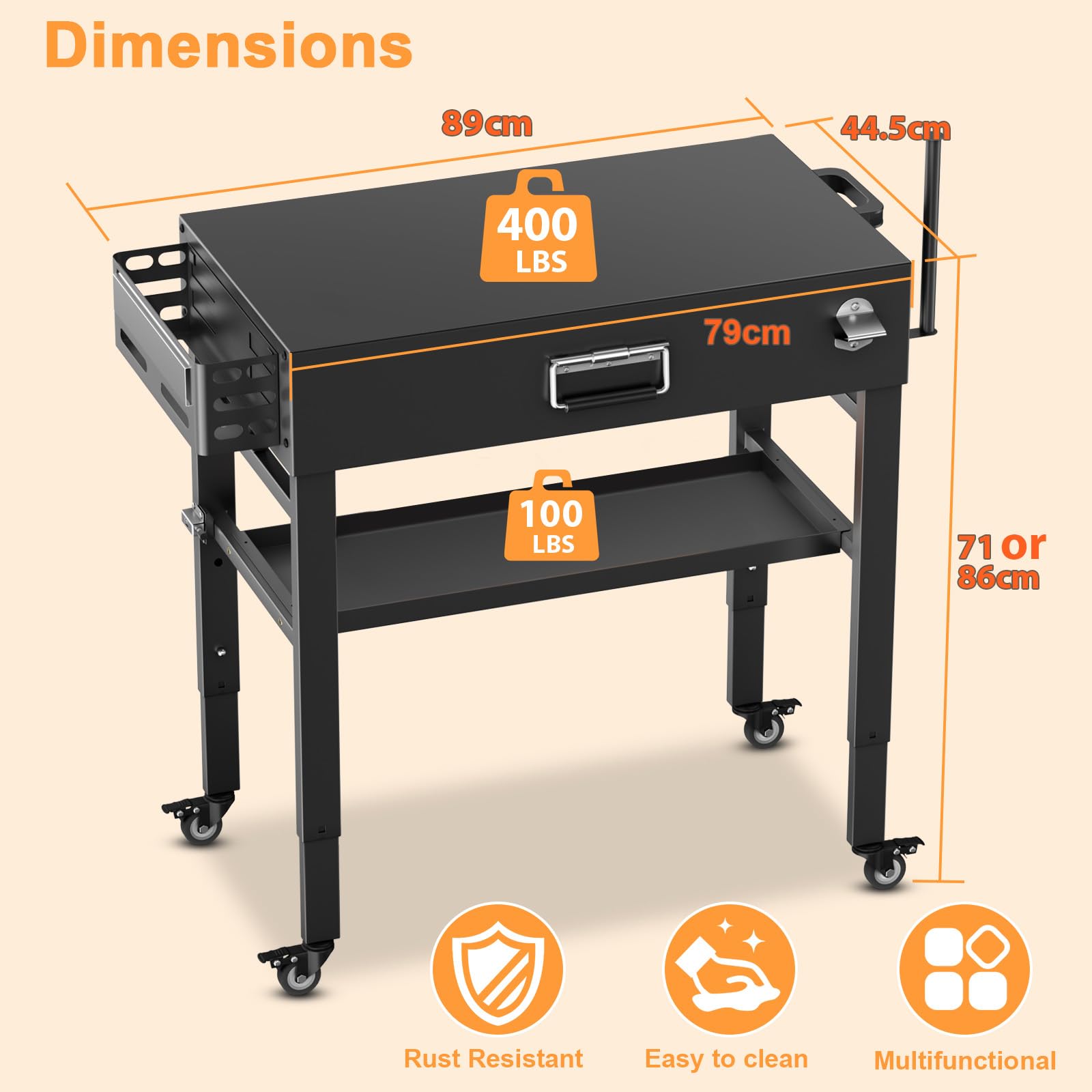 Denmay Carro de mesa de barbacoa para barbacoa Ninja Woodfire al aire libre (serie OG700), soporte plegable para barbacoa de exterior para Ninja Woodfire, Weber Q1000, carro plegable para exteriores