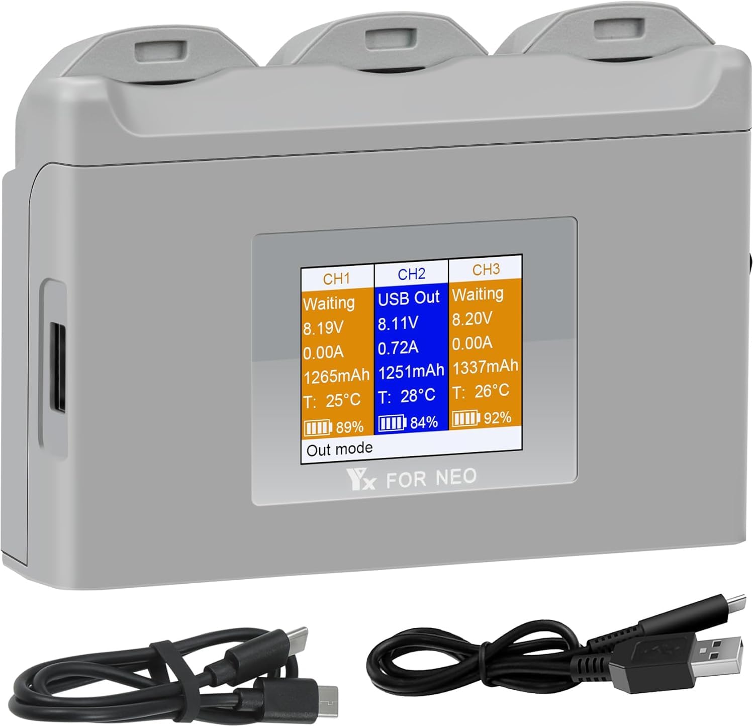 ZahoTse Three-Way Hub for DJI NEO,Intelligent USB Battery Charging Station for NEO,USB-C/USB-C-A Cable,Supports PD Quick Charge (YX)