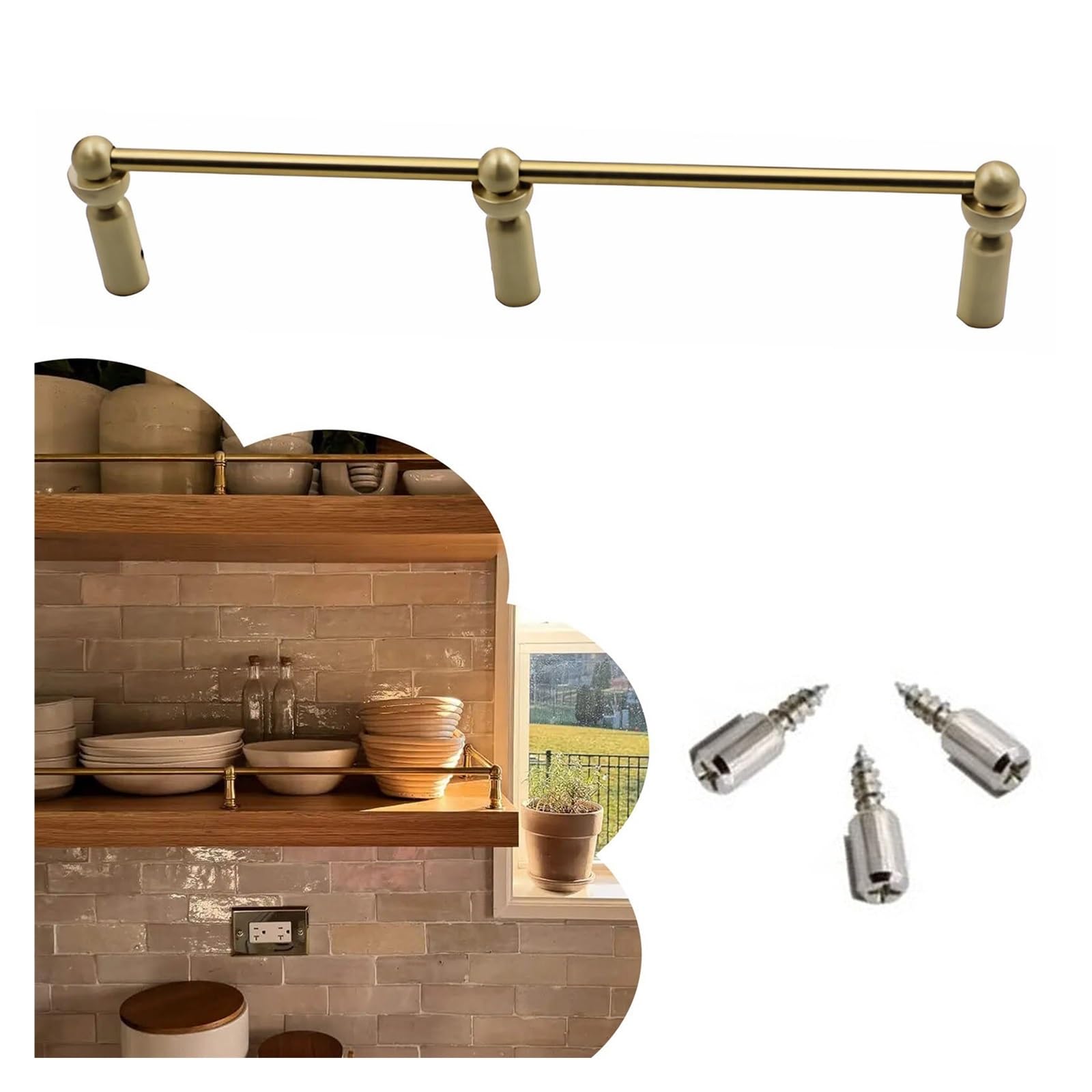 Brass Decorative Tipping Rails, Gallery Cabinet Storage Safety Bar for Book/Plant/Cup, 20-150cm Customizable Prevent Falling Barrier Rod, with 3 Posts & Screws(Type A,23in/58.5cm)