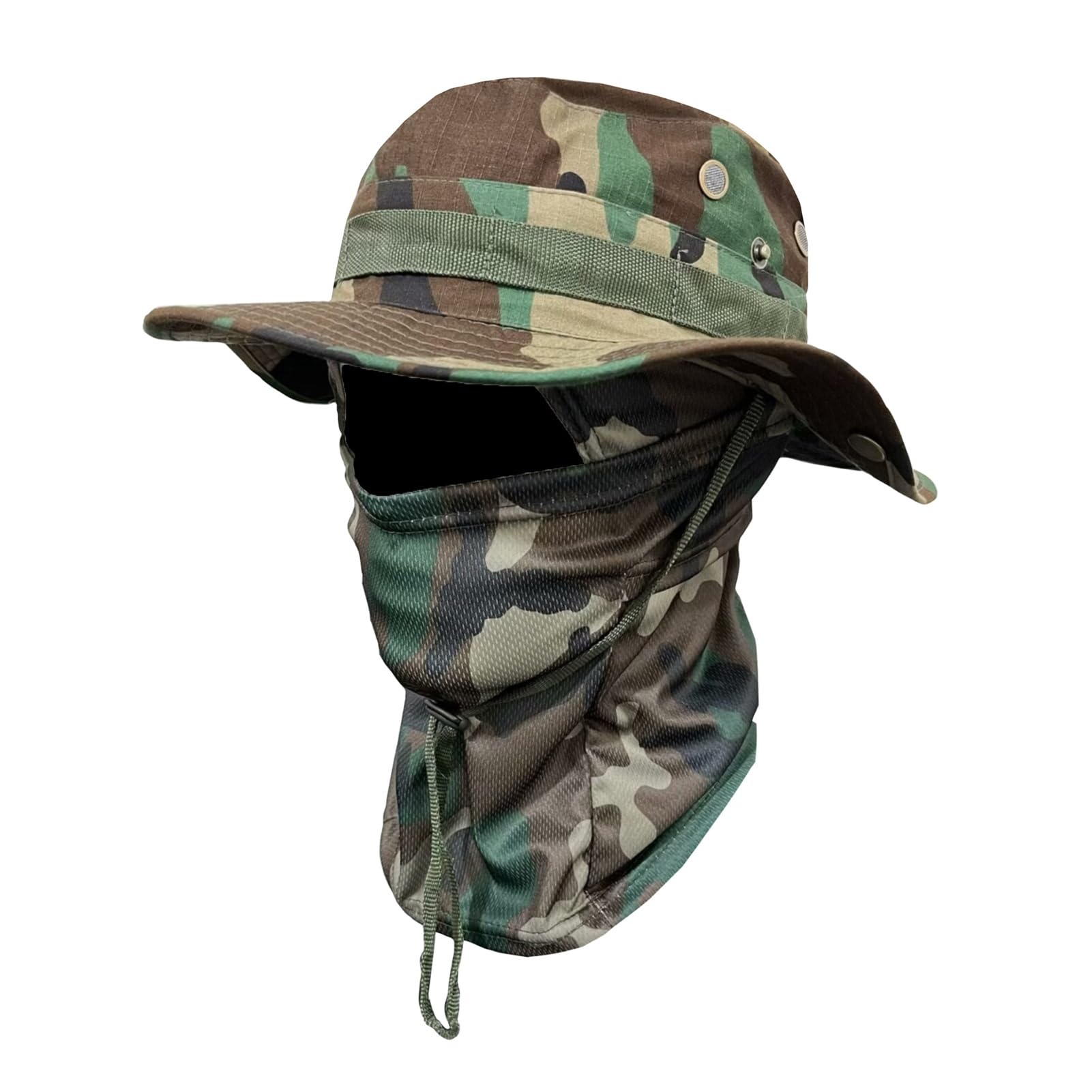 matumou Camouflage Hat with Balaclava Face Mask, UV Men Wide Brim Hat, Breathable Bucket Hat for Outdoor Fishing Hiking Cycling