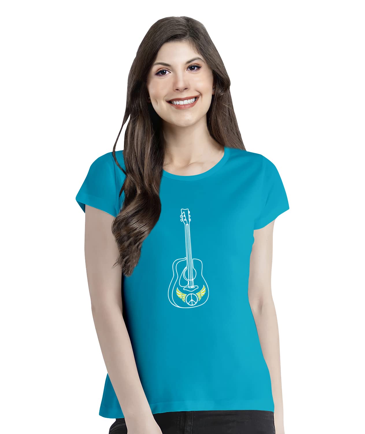 OPLUWomen's Regular Fit Peace Guitar Cotton Graphic Printed Round Neck Half Sleeves Tshirt. Trendy, Pootlu Trending Tshirts, Offer, Discount, Sale