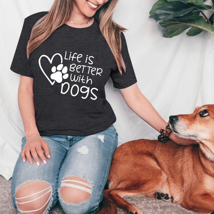 Dog Shirt Dogs Mom Shirts: Women Life is Better with Dogs T Shirt Funny Dog Paw Print Tee Pet Lover Animal Gift Tops - Image 3