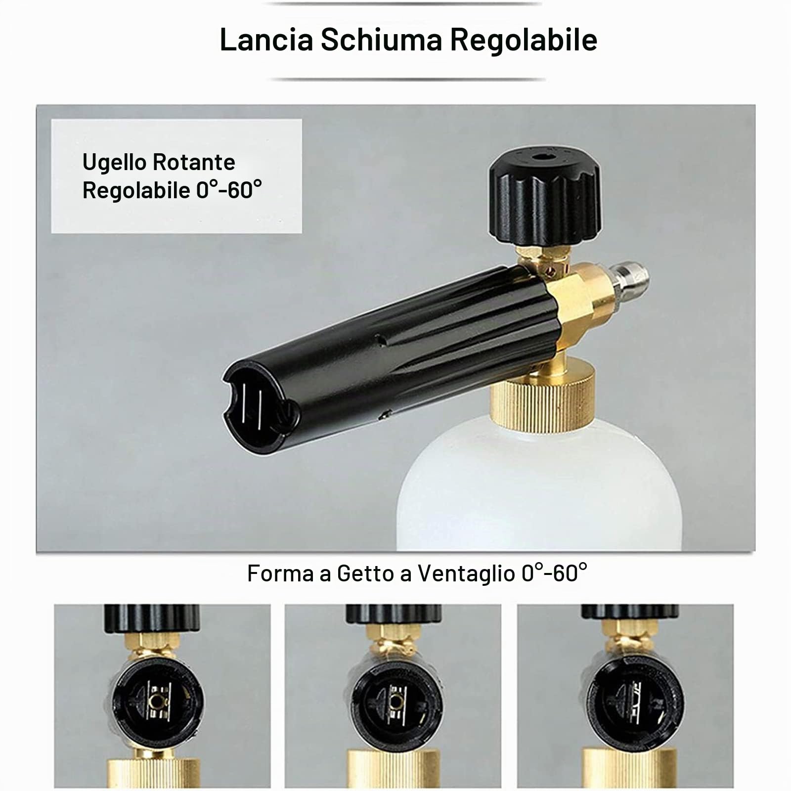 Stone Banks Pistola per Cannone in Schiuma per Idropulitrice, 1 Litro Regolabile 1/4" Rapido Sgancio Erogatore di Sapone Lancia Schiuma da Neve Bottiglia con 5 Pcs Ugelli e Pistola per Autolavaggio