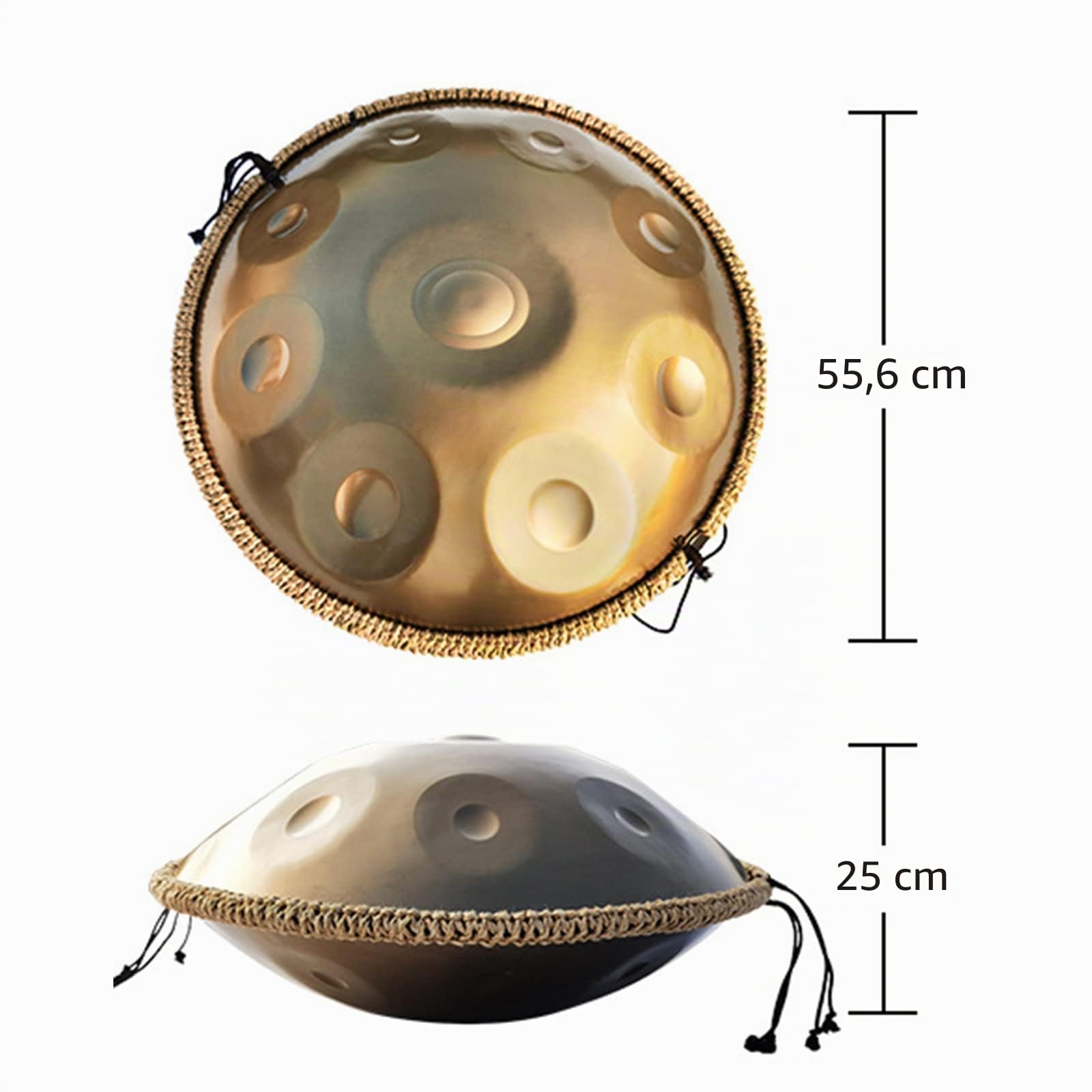 Handpan Drum in D Minor, 432 Hz, Stahl, Bronze, mit Handpan Stand und Mallets, für Klangheilung und persönliche Meditation
