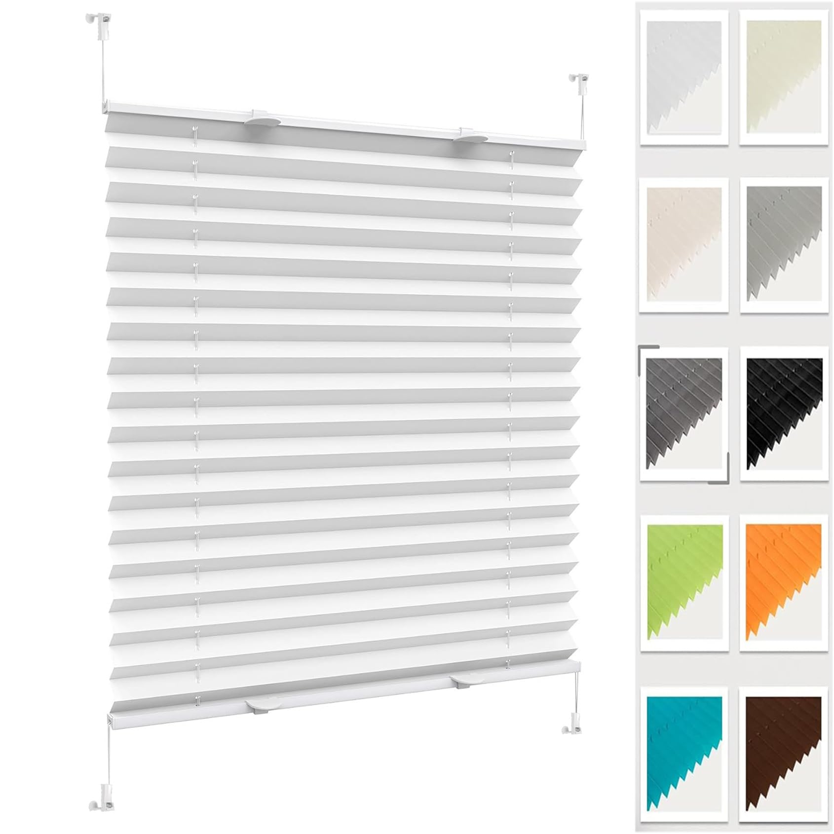 Stick on Blinds for Windows with Clips 42 x 75 cm (W x H), Self-Adhesive Non-Woven, Crumpled Effect, Window Blinds Pleated Blind, Blackout Roller Blind, for Window Door, White