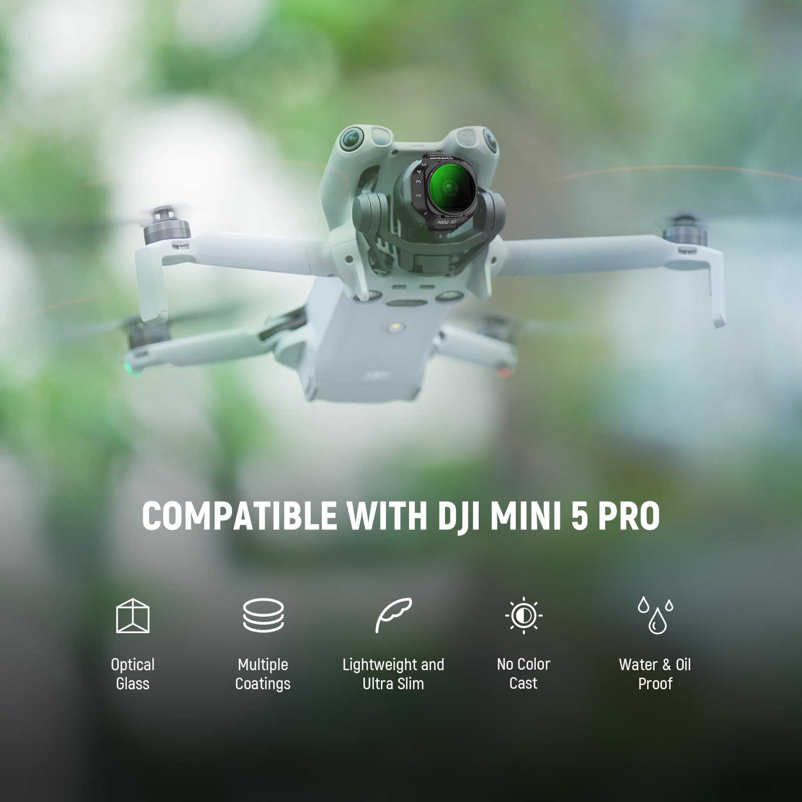NEEWER Zmienny filtr ND kompatybilny z dronem DJI Mini 5 Pro, zatrzaskowy, regulowana neutralna gęstość (ND2-32, 1-5 przystanków) filtr obiektywu wielowarstwowe szkło optyczne aparat antenowy