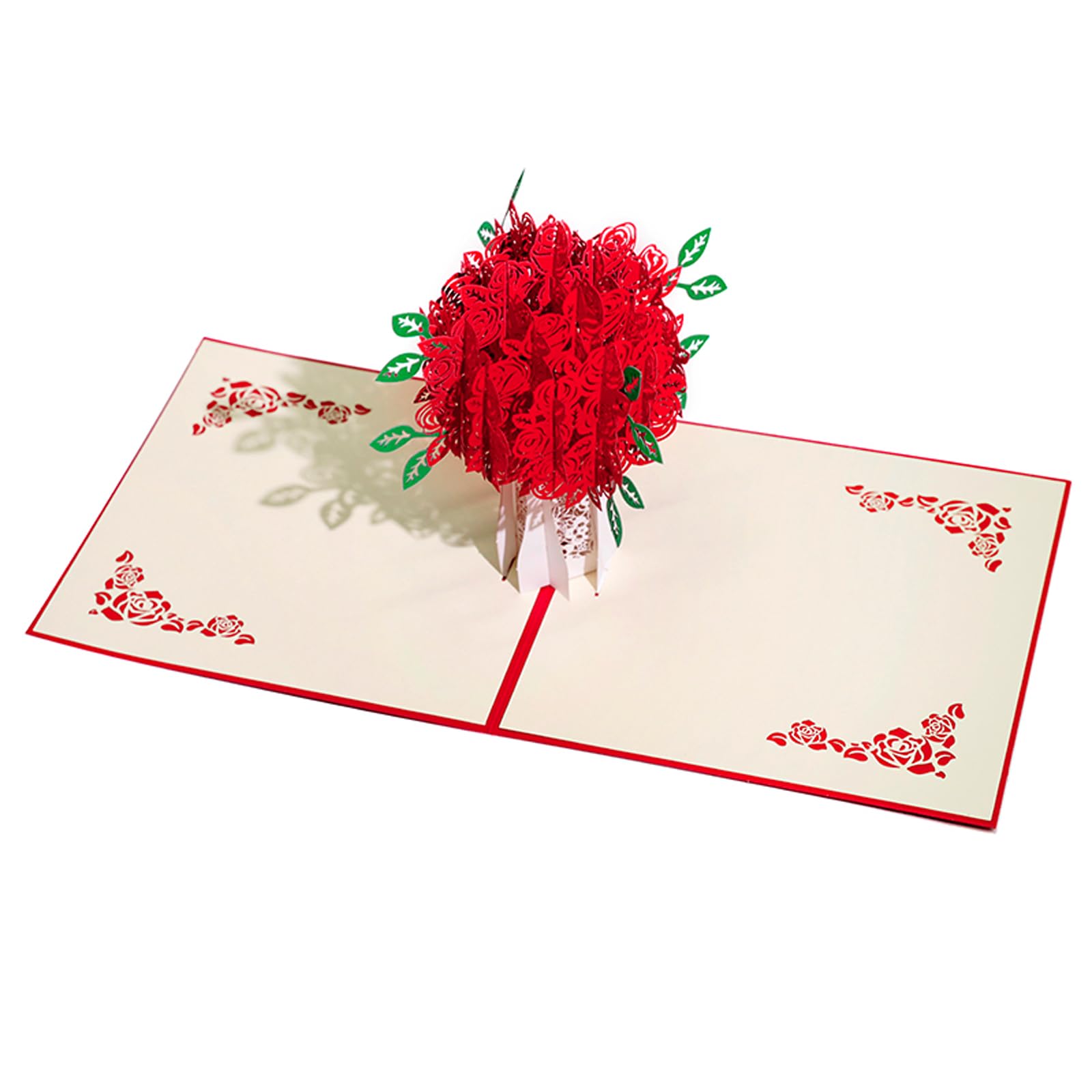3D Pop Up Karten Grußkarten Weihnachtsbaum Lasergeschnittene Karte mit Umschlag für Weihnachten und Happy New Year (3D Rosenstrauß, 4 Stück)