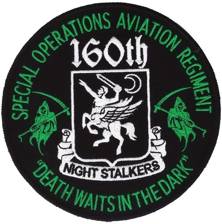 TM - 160th S.O.A.R. Patch - Night Stalkers - Death Waits in The Night - 5" Embroidered Patch with Wax Backing and merrowed Edge - Special Operations Aviation Regiment