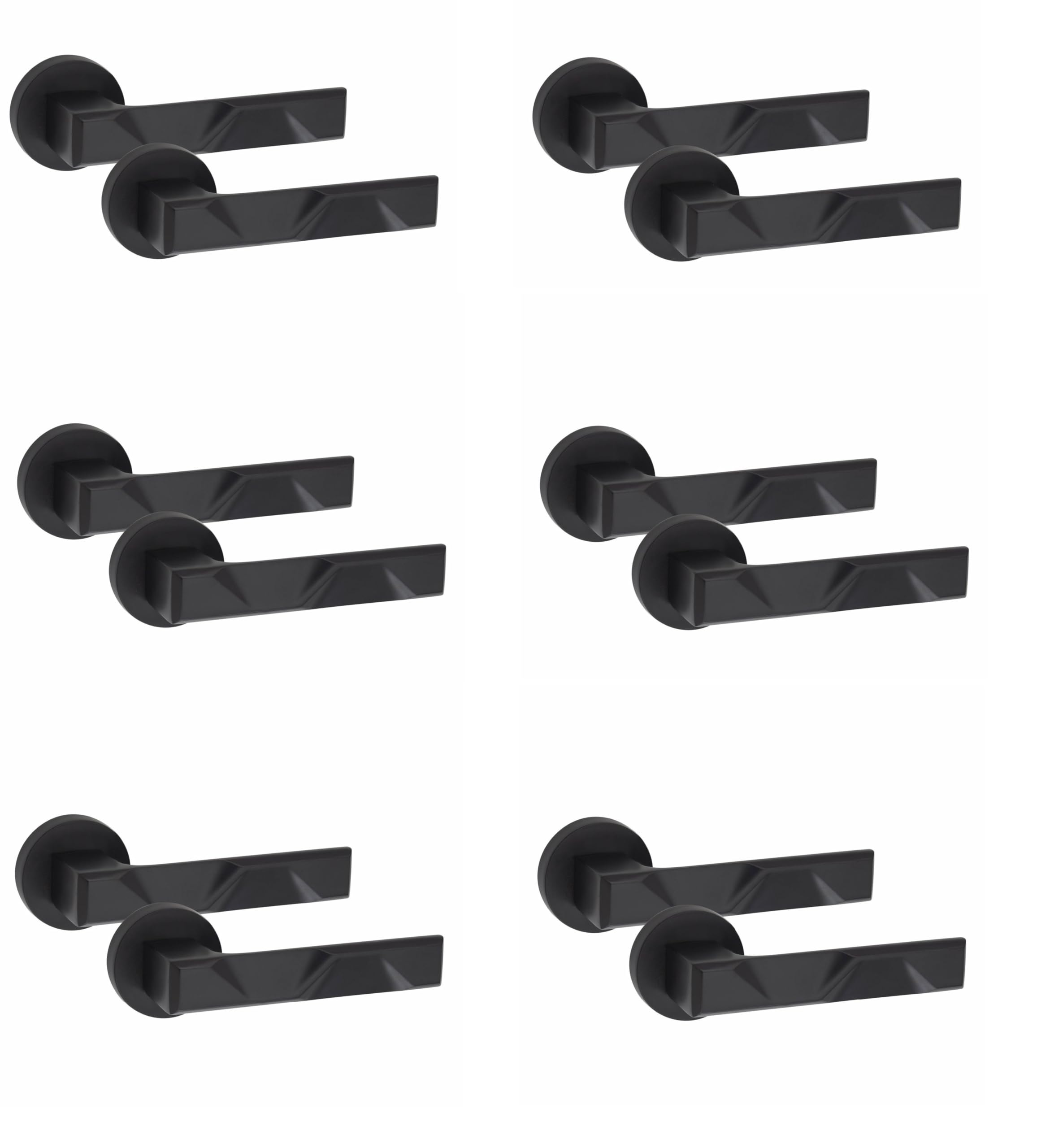 6 Pairs Of Modern Nova Design Matt Black Premium Door Handles Round Rose