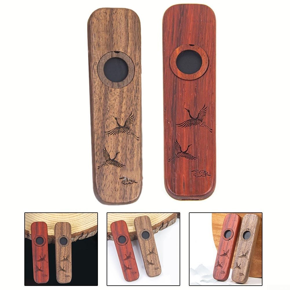 Kazoo en bois pour débutants – Instrument à vent folk en acajou avec diaphragmes, cadeau de musique de fête pour guitare et ukulélé (noyer noir)