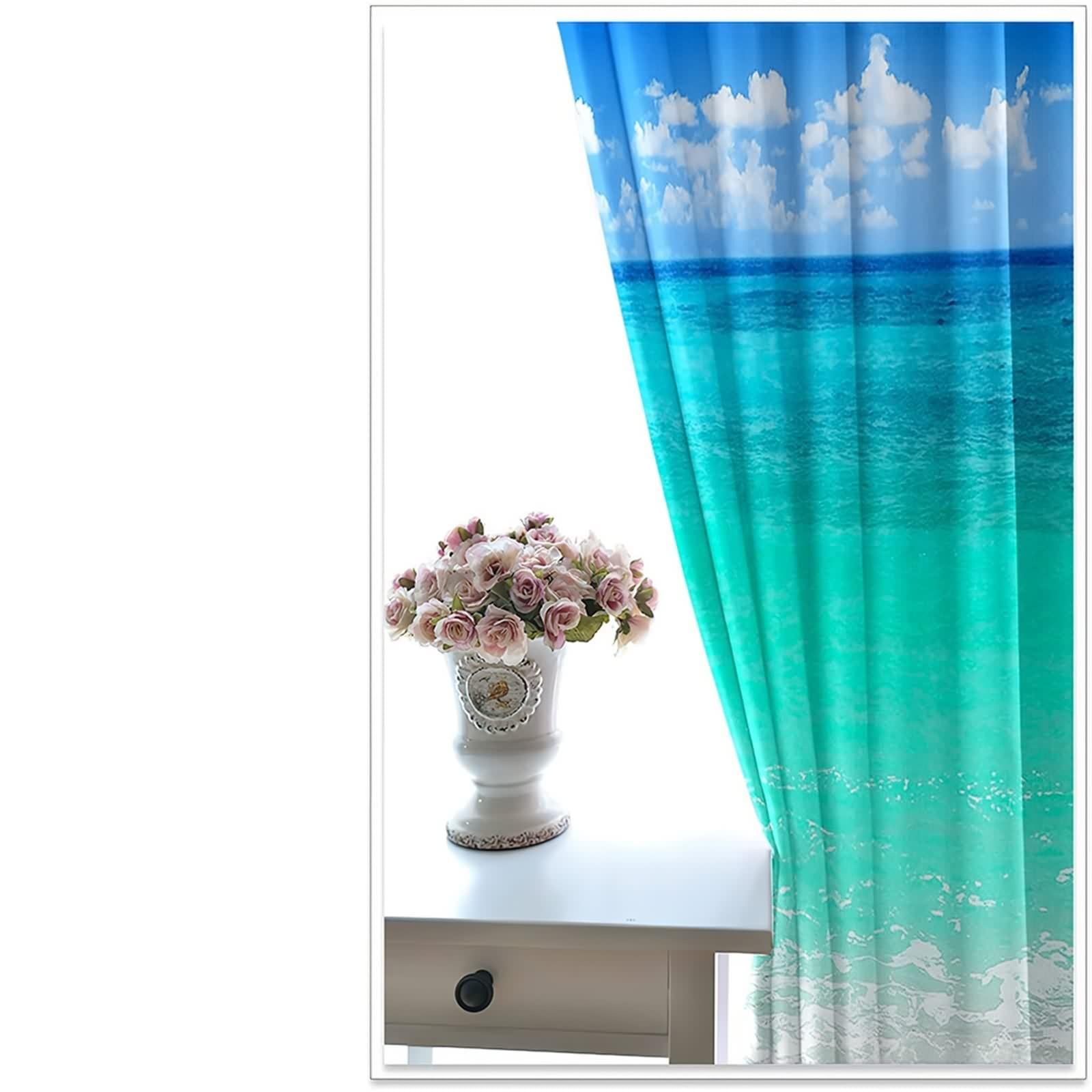 Rideau Occultant, Rideau Anniversaire Bleu Vert Polyester Paysage de Feuilles de Palmier de Mer 102L x 229H CM Lot de 2