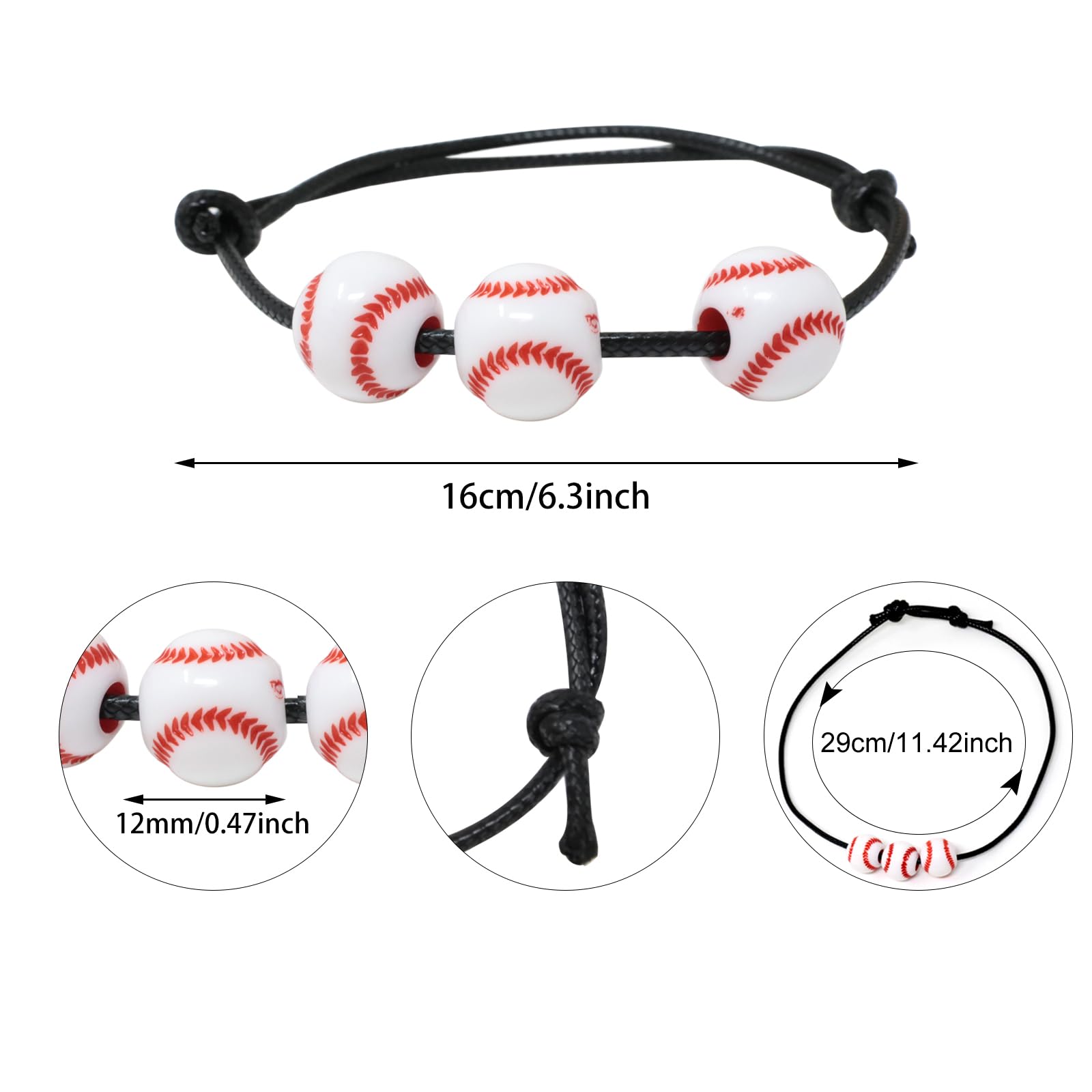 Honbay 20PCS Adjustable Black Braided Rope Bracelets Baseball Beads Bracelets Baseball Wristbands Inspirational Sports Ball Bracelets Sports Party Favors Sport Team Gifts